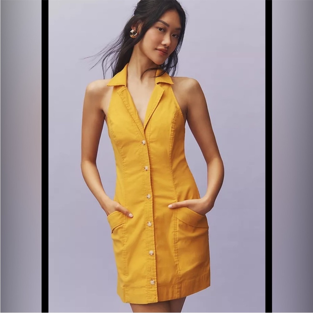 Anthropologie Maeve Yellow Halter Dress Women’s Large NWOT